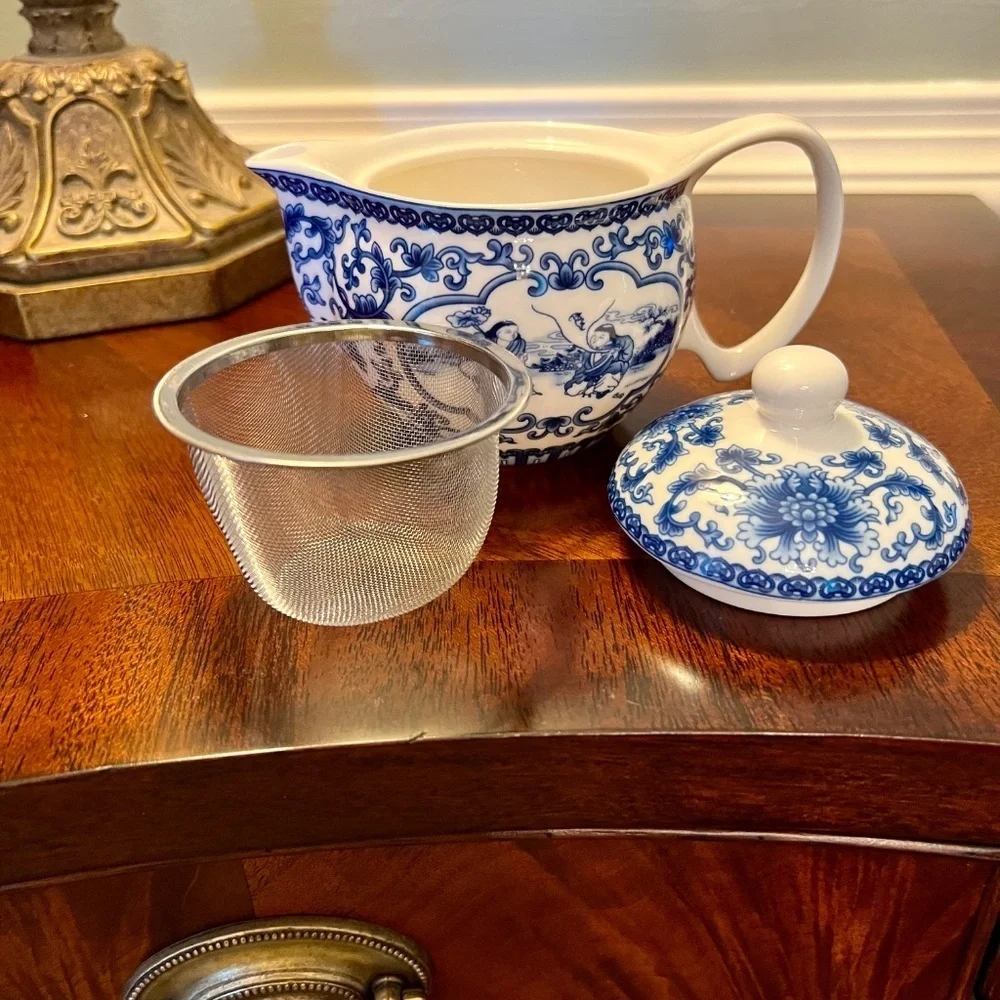NWB Vintage Chinese Porcelain Blue & White Chinoiserie Mini Tea Set Never Used - Picture 5 of 10